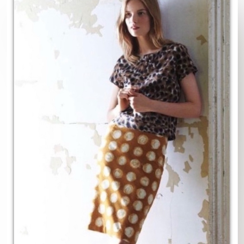 Anthropologie Maeve Brown Corded Dots Corduroy Skirt Size 0